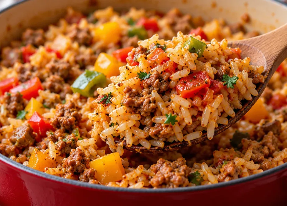 Outra foto de arroz com Carne Moída e Pimentão de Panela Só