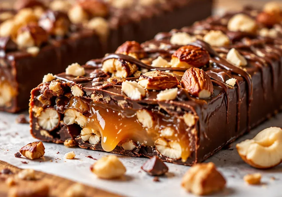 Outra foto de barra de Chocolate com Caramelo e Castanhas