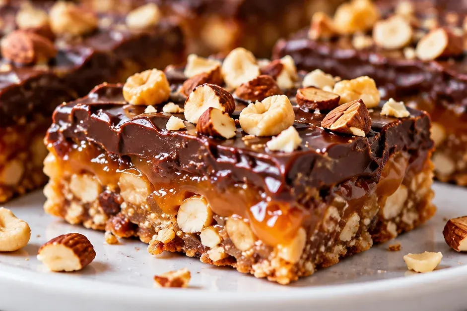 Outra foto de barrinhas de Castanha com Caramelo e Chocolate