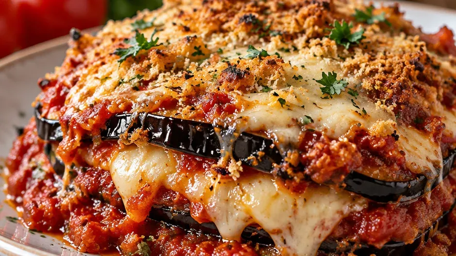 Foto de berinjela à Parmegiana Crocante pronto para servir