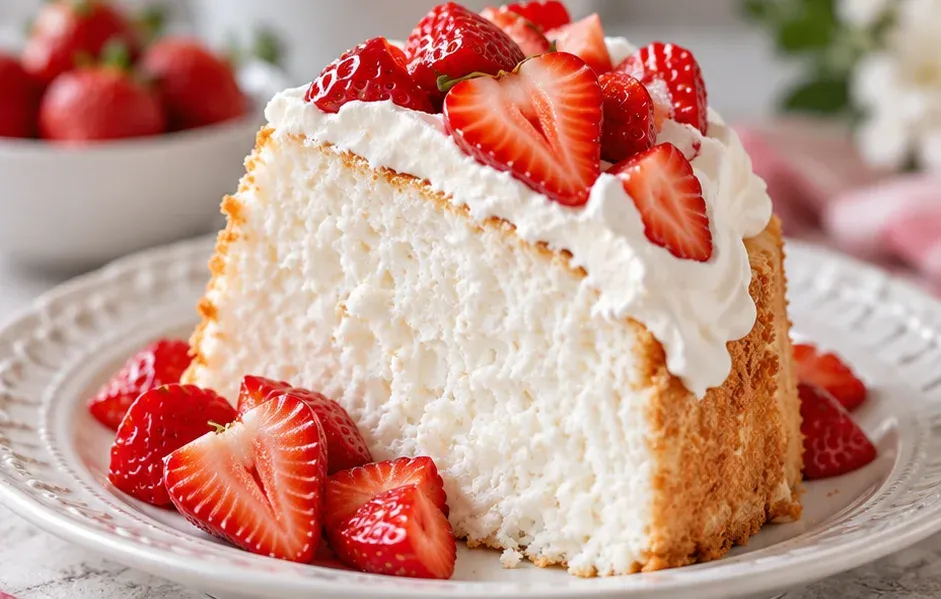 Outra foto de bolo Angel Food de Claras com Morango e Chantilly