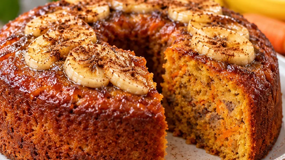 Foto de bolo de Banana com Cenoura pronto para servir