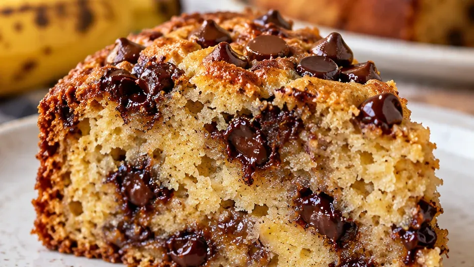 Foto de bolo de Banana com Gotas de Chocolate pronto para servir