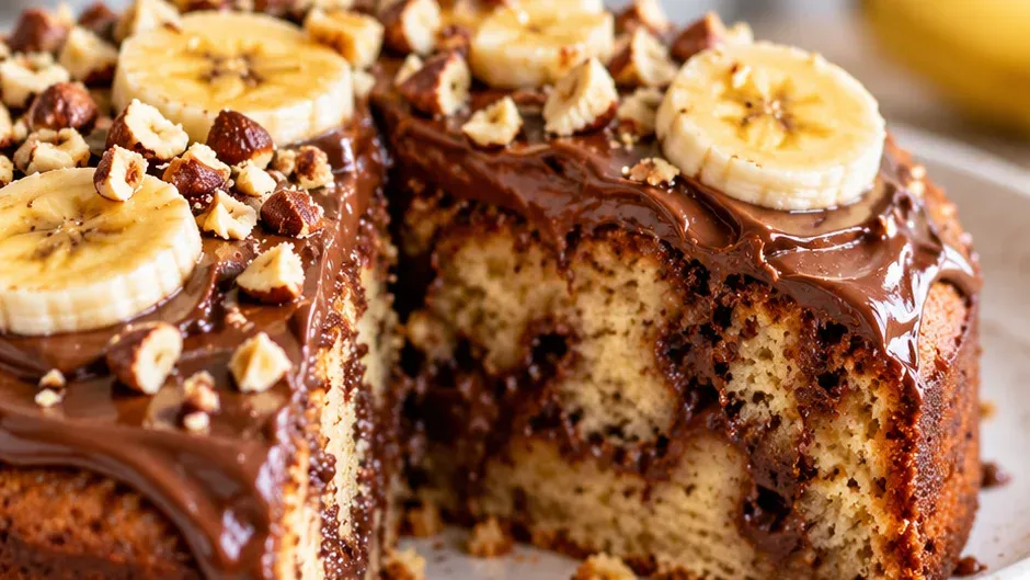 Foto de bolo de Banana com Nutella pronto para servir