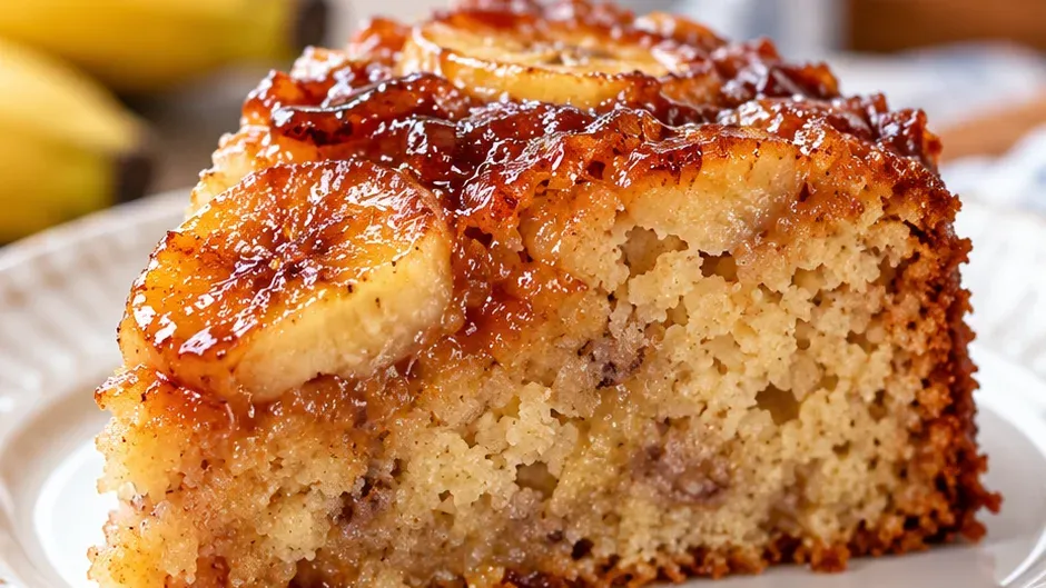 Foto de bolo de Banana Molhadinho pronto para servir