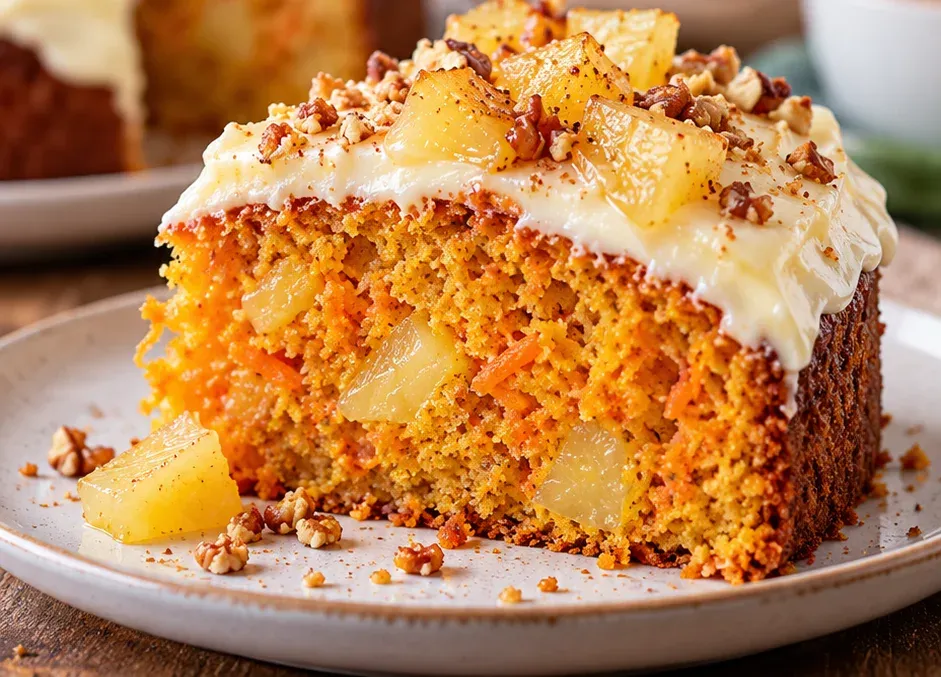 Outra foto de bolo de Cenoura com Abacaxi e Cobertura de Cream Cheese