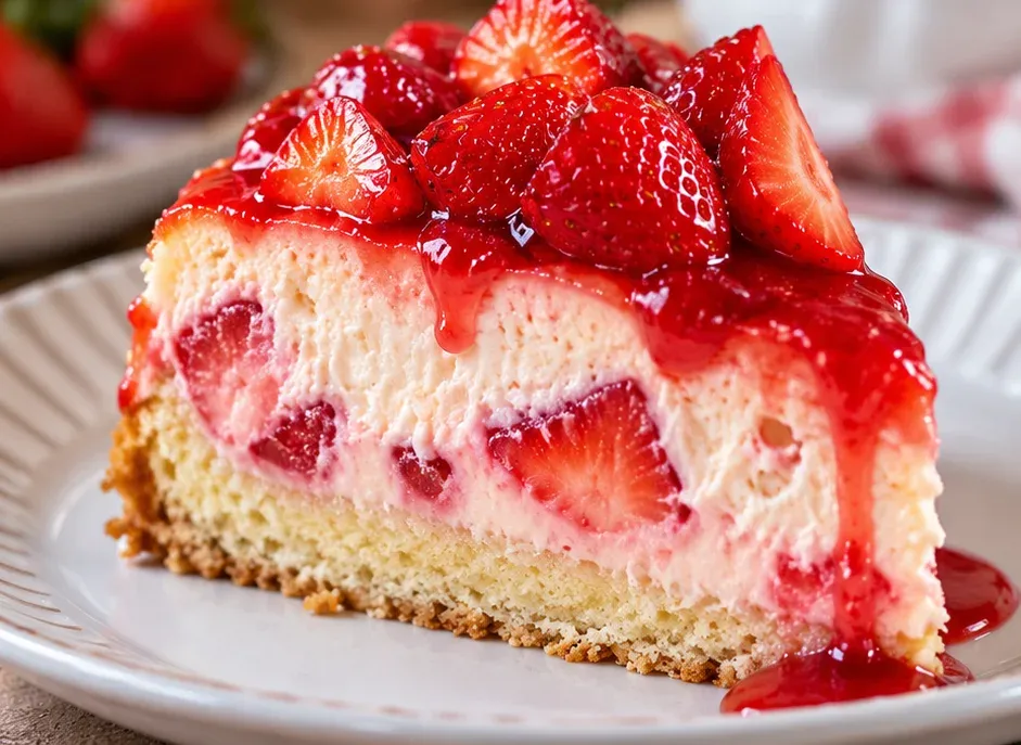 Outra foto de bolo de Cheesecake de Morango Sem Batedeira