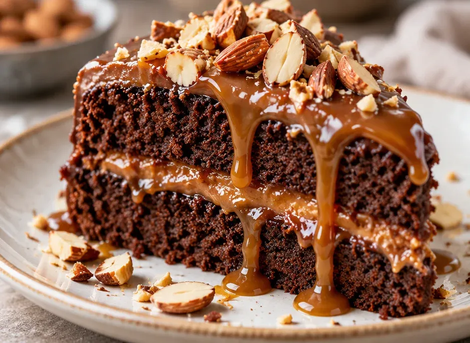 Outra foto de bolo de Chocolate com Amêndoas e Caramelo