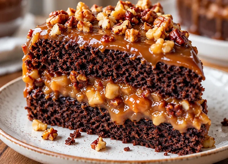 Outra foto de bolo de Chocolate com Caramelo e Castanhas