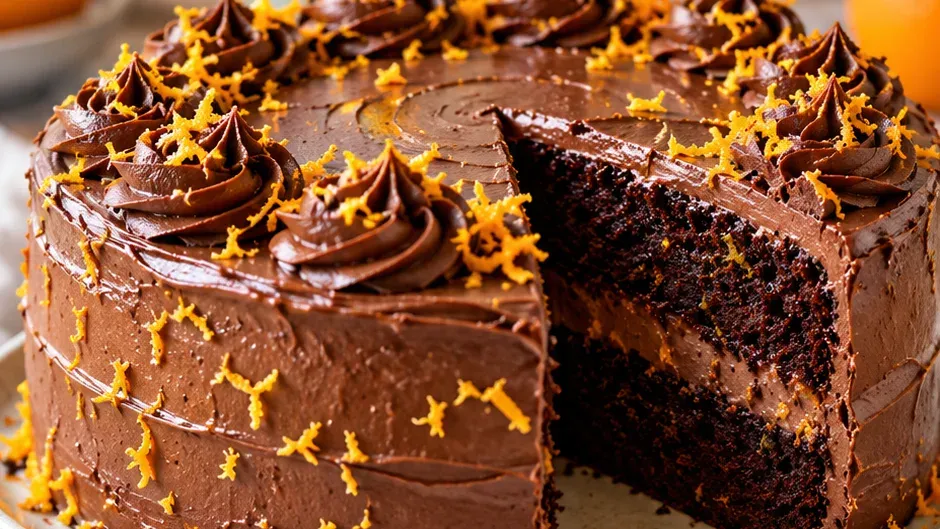Foto de bolo de Chocolate com Laranja e Buttercream pronto para servir