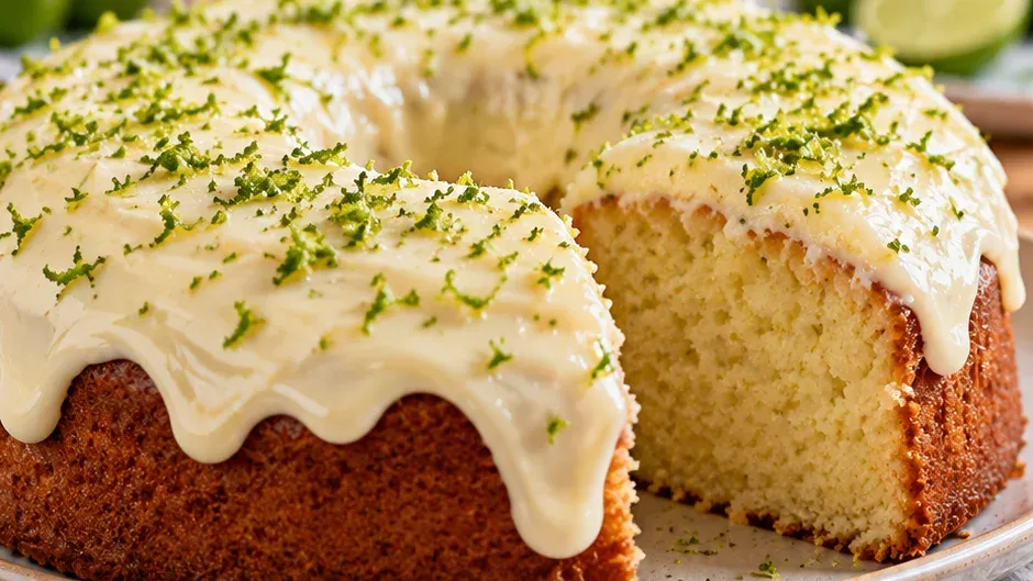 Foto de bolo de Limão com Cream Cheese Sem Batedeira pronto para servir