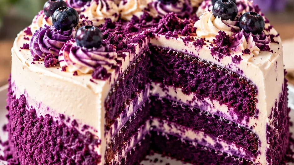 Foto de bolo Purple Velvet pronto para servir