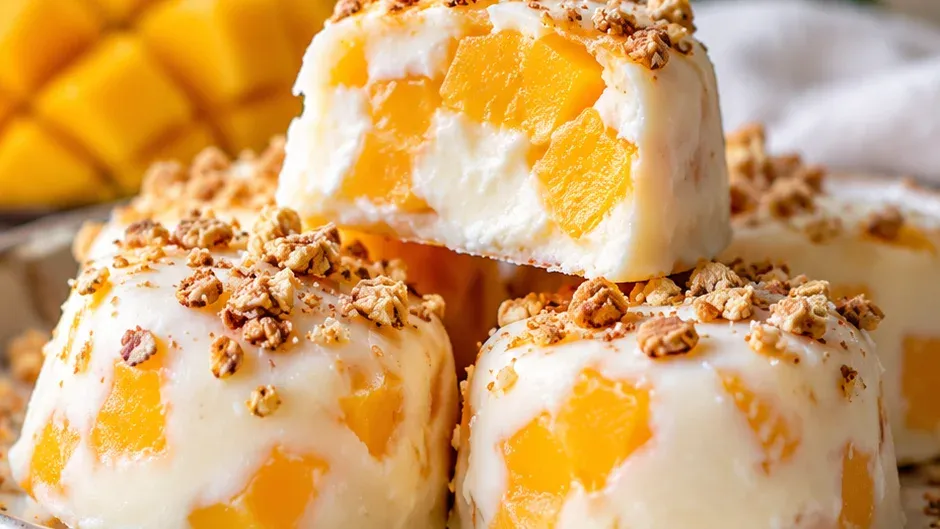 Foto de bombons Gelados de Iogurte Grego com Manga pronto para servir