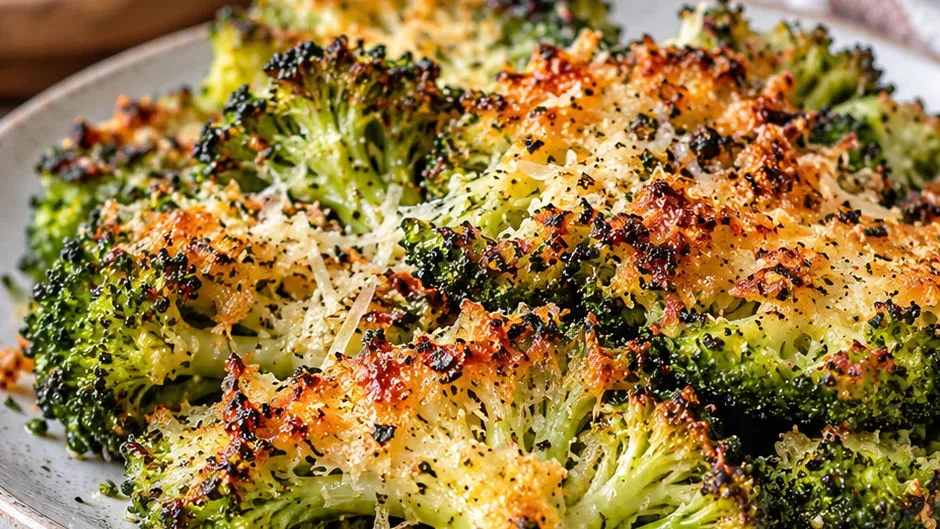 Foto de brócolis Amassado Crocante com Parmesão pronto para servir