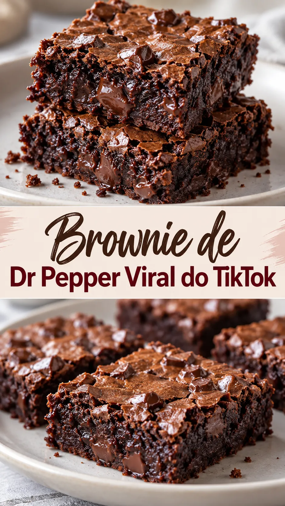 Imagem para o Pinterest com o título “Brownie de Dr Pepper Viral do TikTok” e duas fotos da receita