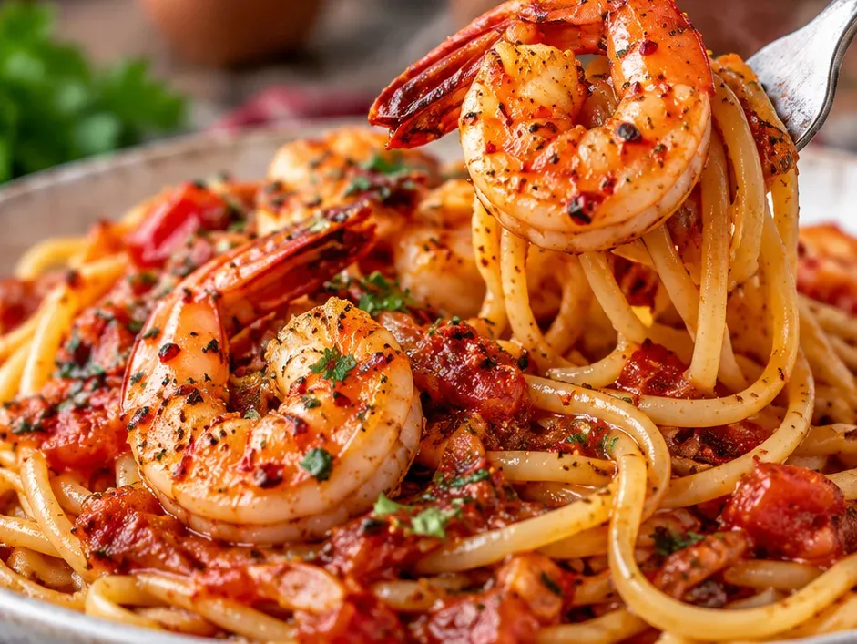 Outra foto de camarão Fra Diavolo com Macarrão Apimentado