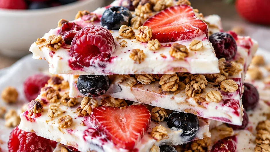 Foto de casquinha de Iogurte Congelado com Frutas Vermelhas e Granola pronto para servir