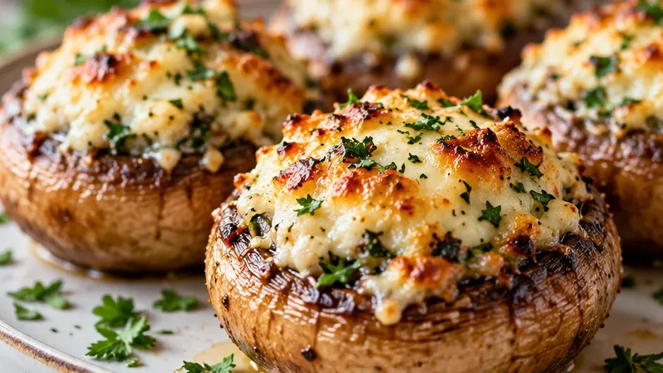 Foto de champignon Recheado com Queijo e Ervas pronto para servir