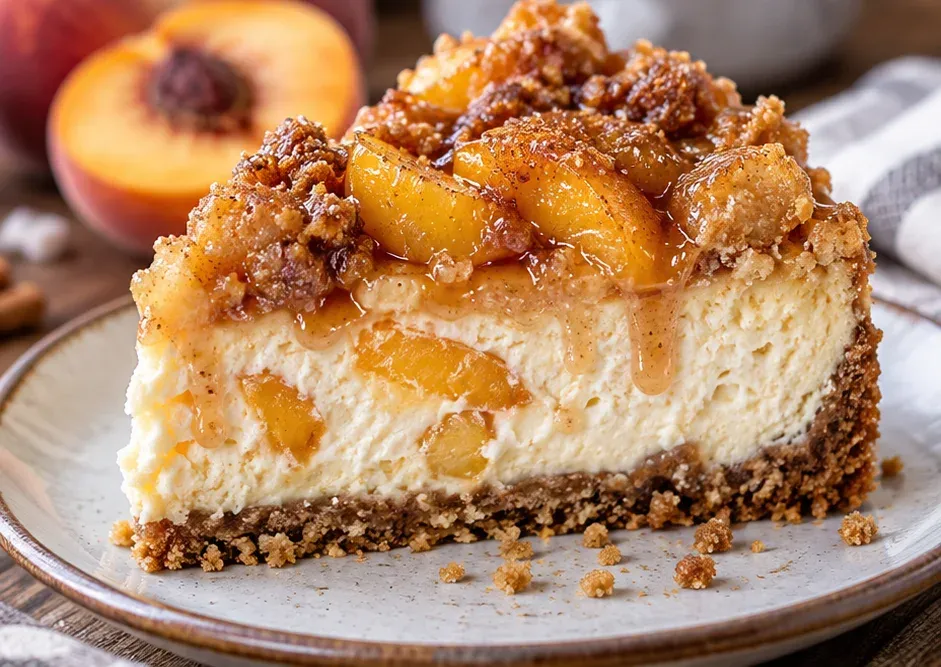 Outra foto de cheesecake de Pêssego com Cobertura de Cobbler