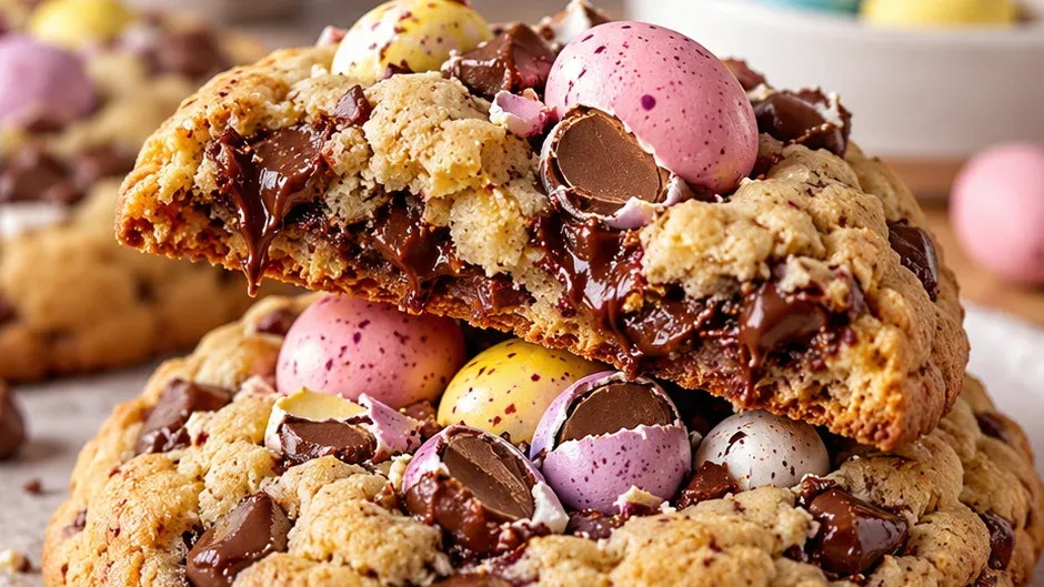 Foto de cookies de Páscoa com Mini Ovinhos de Chocolate pronto para servir
