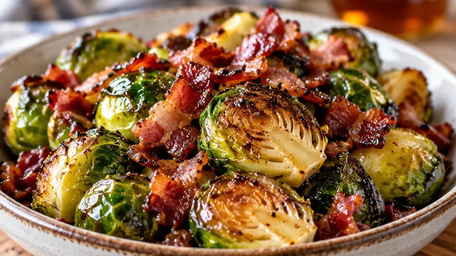 Foto de couve-de-Bruxelas com Maple e Bacon pronto para servir