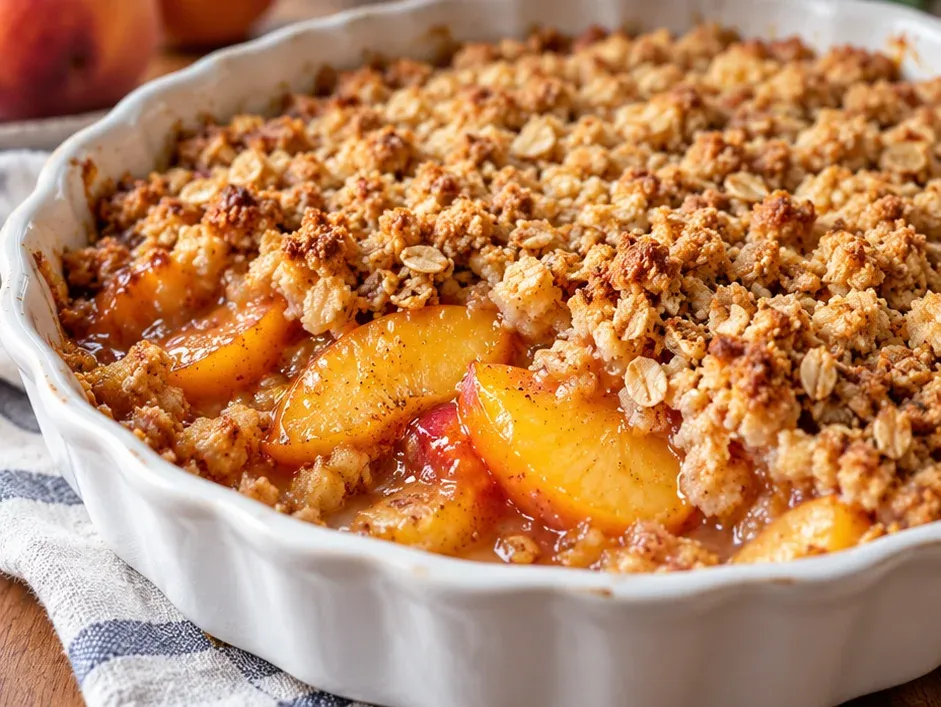 Outra foto de crumble de Pêssego com Farofa de Aveia Dourada
