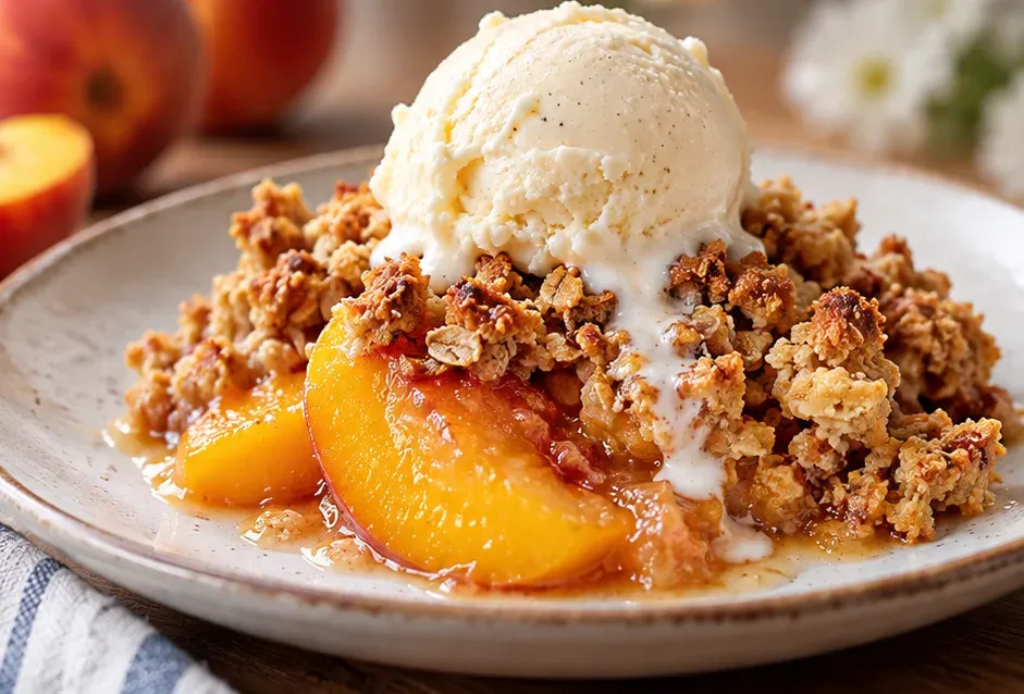 Outra foto de crumble de Pêssego com Manteiga Tostada para o Verão