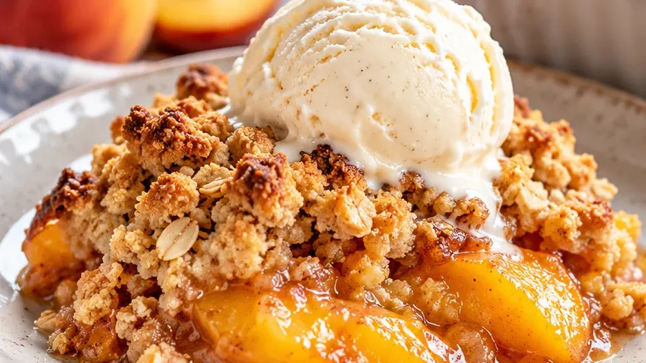 Foto de crumble de Pêssego Sem Glúten pronto para servir