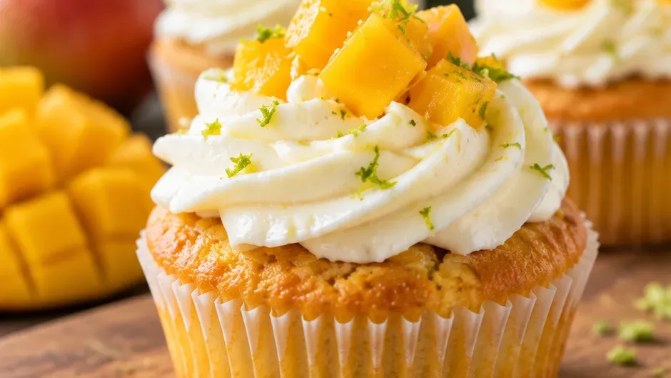 Foto de cupcakes de Manga com Cobertura de Cream Cheese pronto para servir