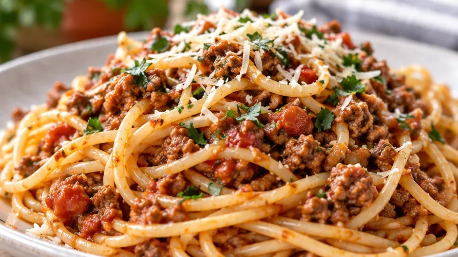 Foto de espaguete com Carne Moída pronto para servir