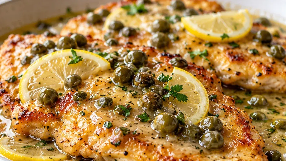 Foto de frango ao Molho de Limão e Alcaparras (Piccata) pronto para servir