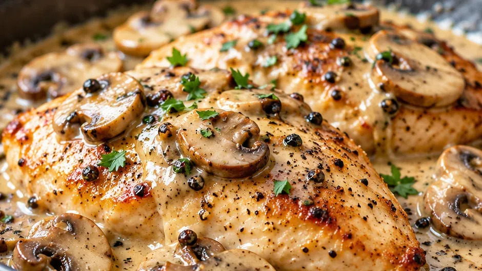 Foto de frango ao Molho de Pimenta-do-Reino com Champignon pronto para servir