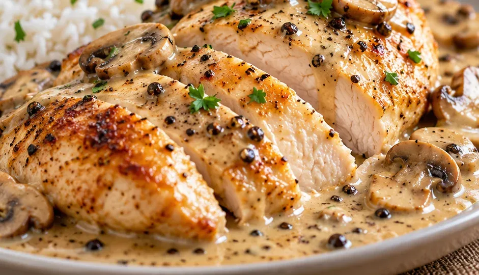 Outra foto de frango ao Molho de Pimenta-do-Reino com Champignon