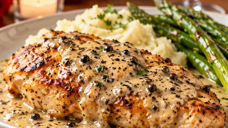 Foto de frango ao Molho de Pimenta-do-Reino para Jantar Romântico pronto para servir