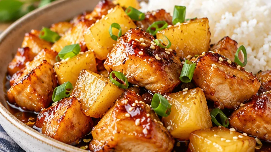 Foto de frango com Abacaxi ao Molho Shoyu pronto para servir