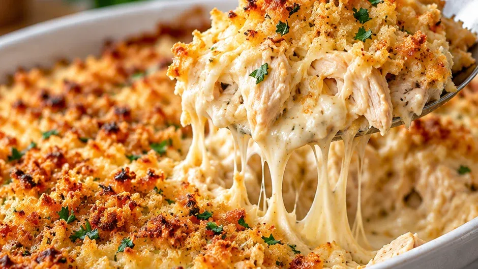 Foto de frango Cremoso Gratinado com Farofa de Pão pronto para servir