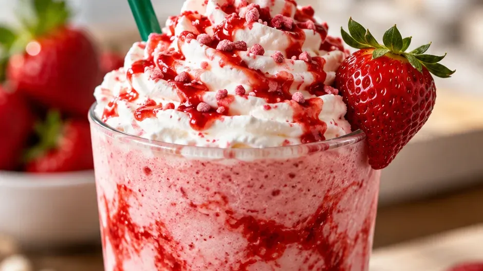 Foto de frappuccino de Morango Estilo Starbucks pronto para servir