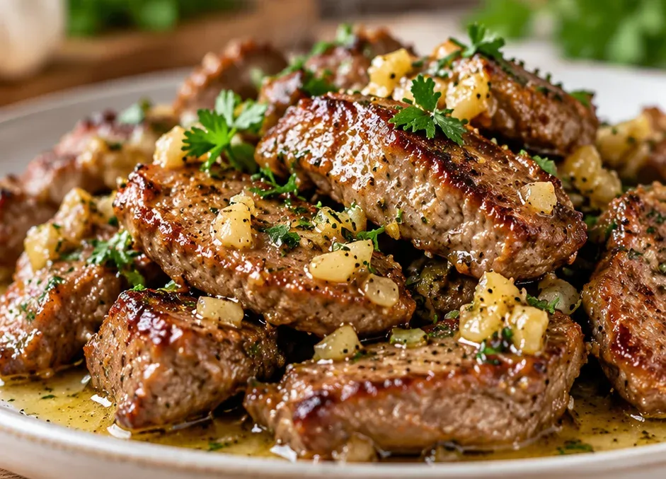 Outra foto de iscas de Carne na Manteiga com Alho
