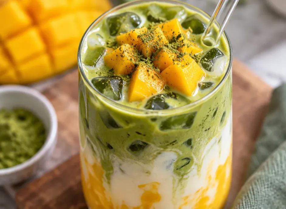 Outra foto de latte de Matcha com Manga