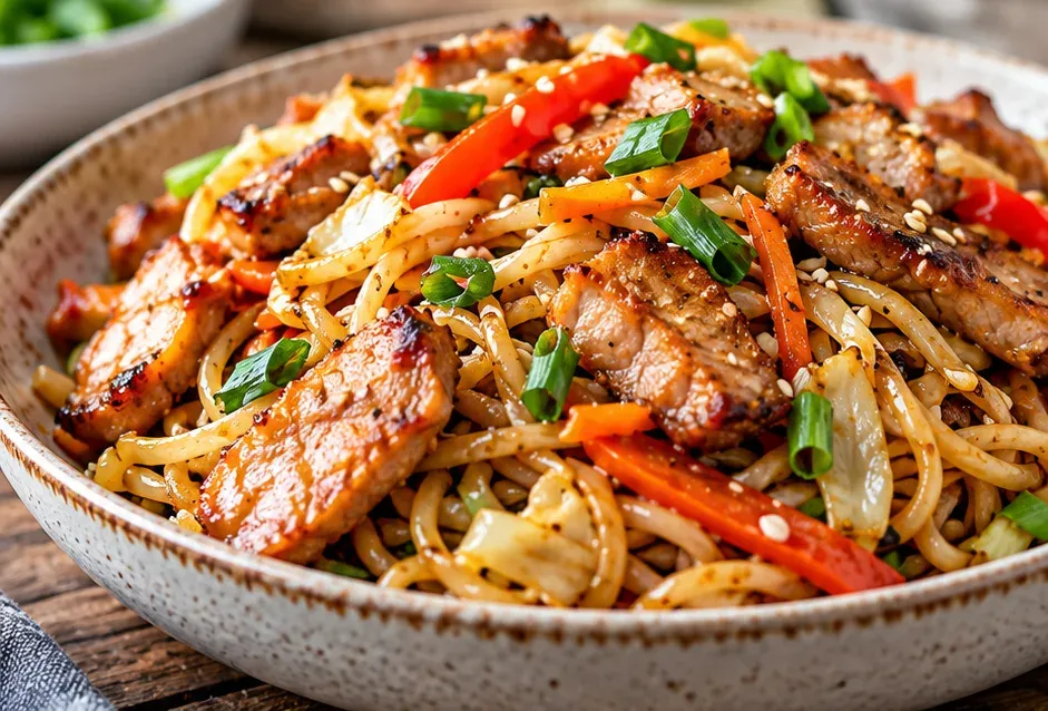 Outra foto de macarrão com Carne de Porco ao Estilo Asiático