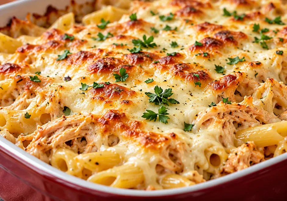 Outra foto de macarrão com Frango e Muçarela Gratinado