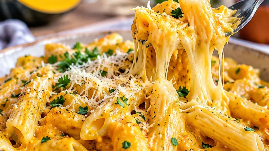 Foto de macarrão com Queijo e Abóbora Cremoso pronto para servir