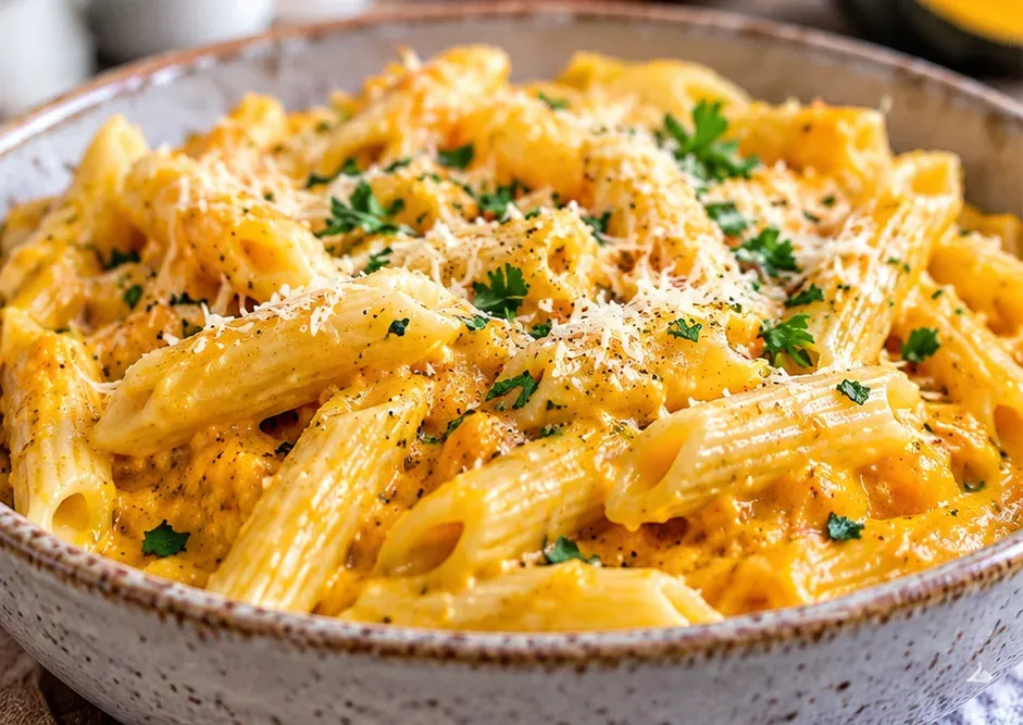 Outra foto de macarrão com Queijo e Abóbora Cremoso