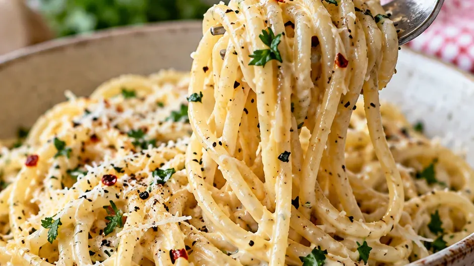 Foto de macarrão Cremoso com Manteiga e Alho para Jantares Rápidos pronto para servir