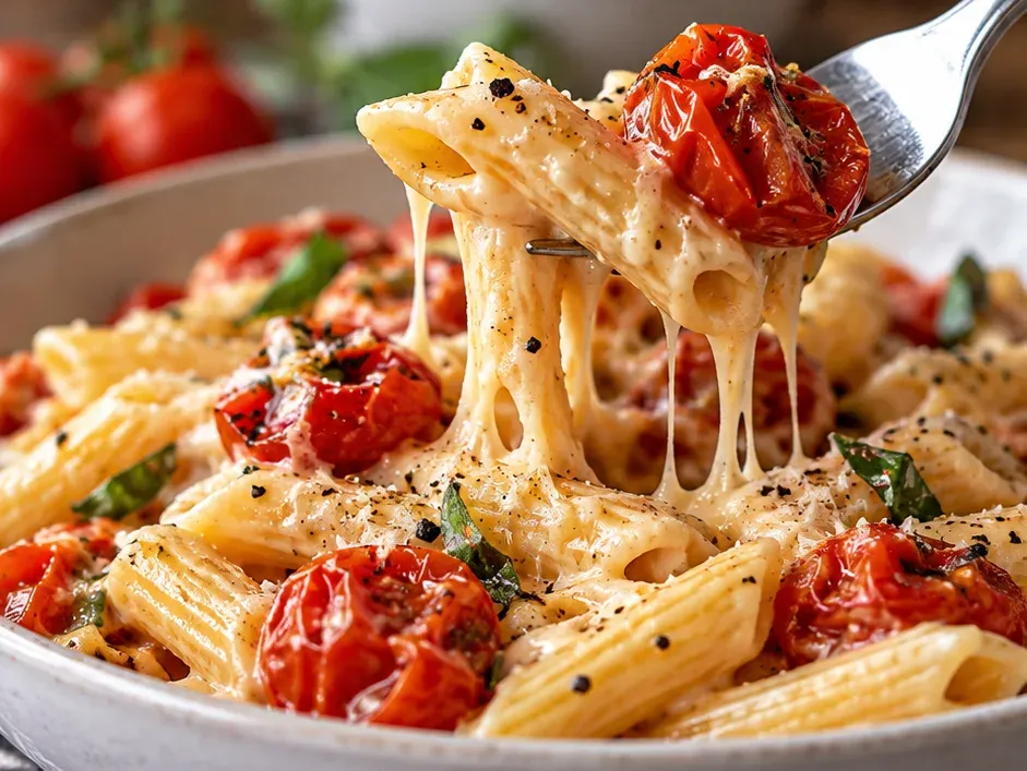 Outra foto de macarrão Cremoso com Tomate-Cereja Confitado (Jantar em 20 Minutos)
