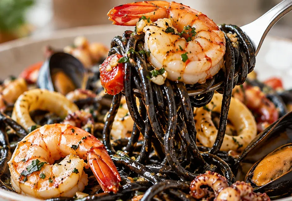 Outra foto de macarrão Negro com Frutos do Mar