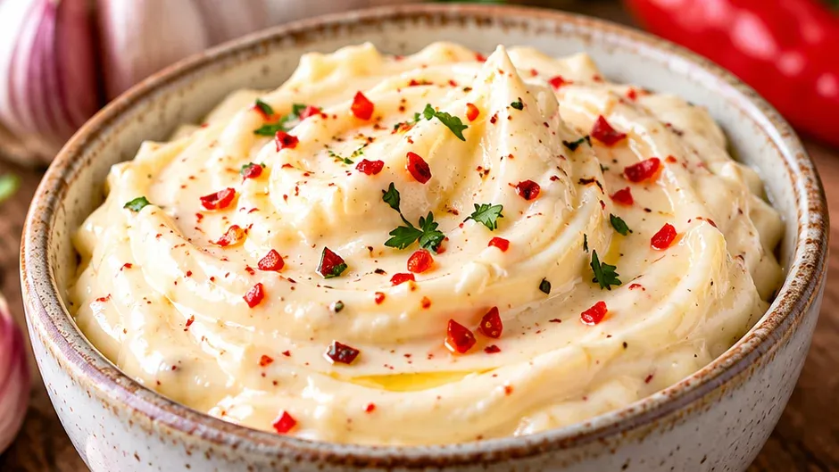 Foto de maionese de Alho Picante (Aioli) pronto para servir