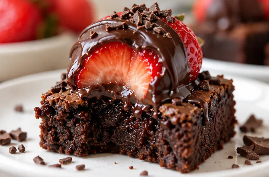 Outra foto de mini Brownies com Morangos Cobertos de Chocolate