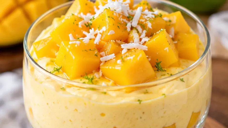 Foto de mousse de Manga com Iogurte Grego (Sem Gelatina) pronto para servir