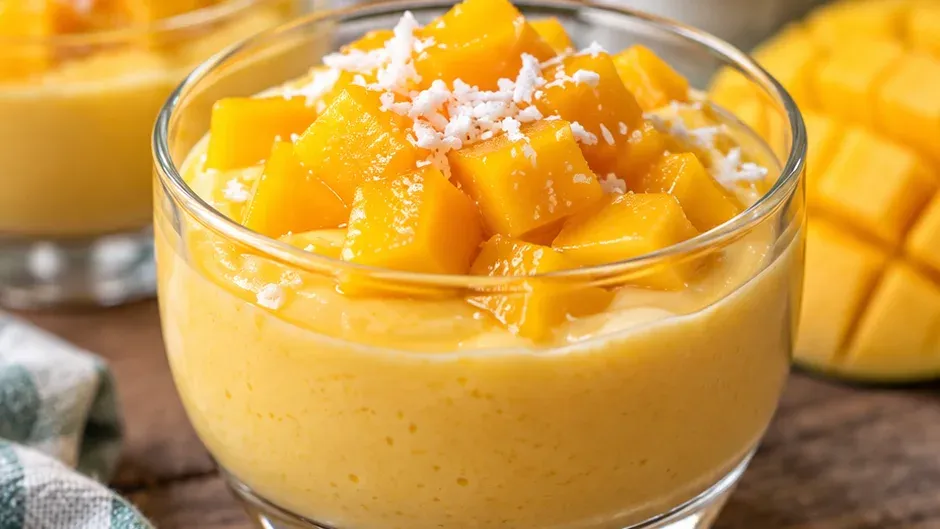 Foto de mousse de Manga Leve e Cremosa pronto para servir